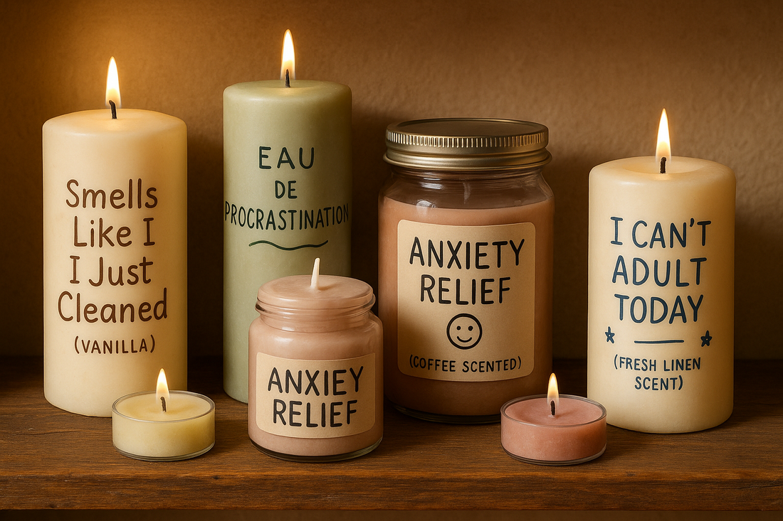 Candles with funny labels 